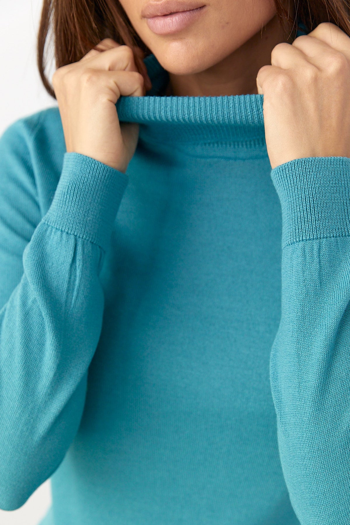 100% Wool Turtleneck Sweater, Azure Blue