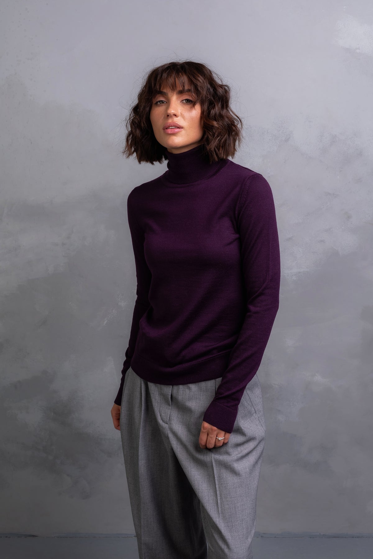 100% Wool Turtleneck Sweater, Blackberry