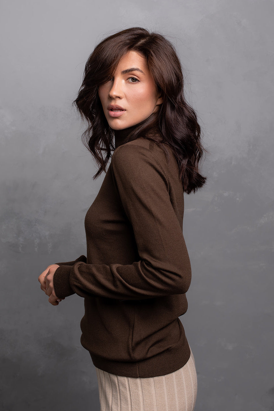 100% Wool Turtleneck Sweater, Chocolate