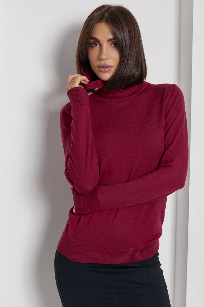 100% Wool Turtleneck Sweater, Dark Fuchsia