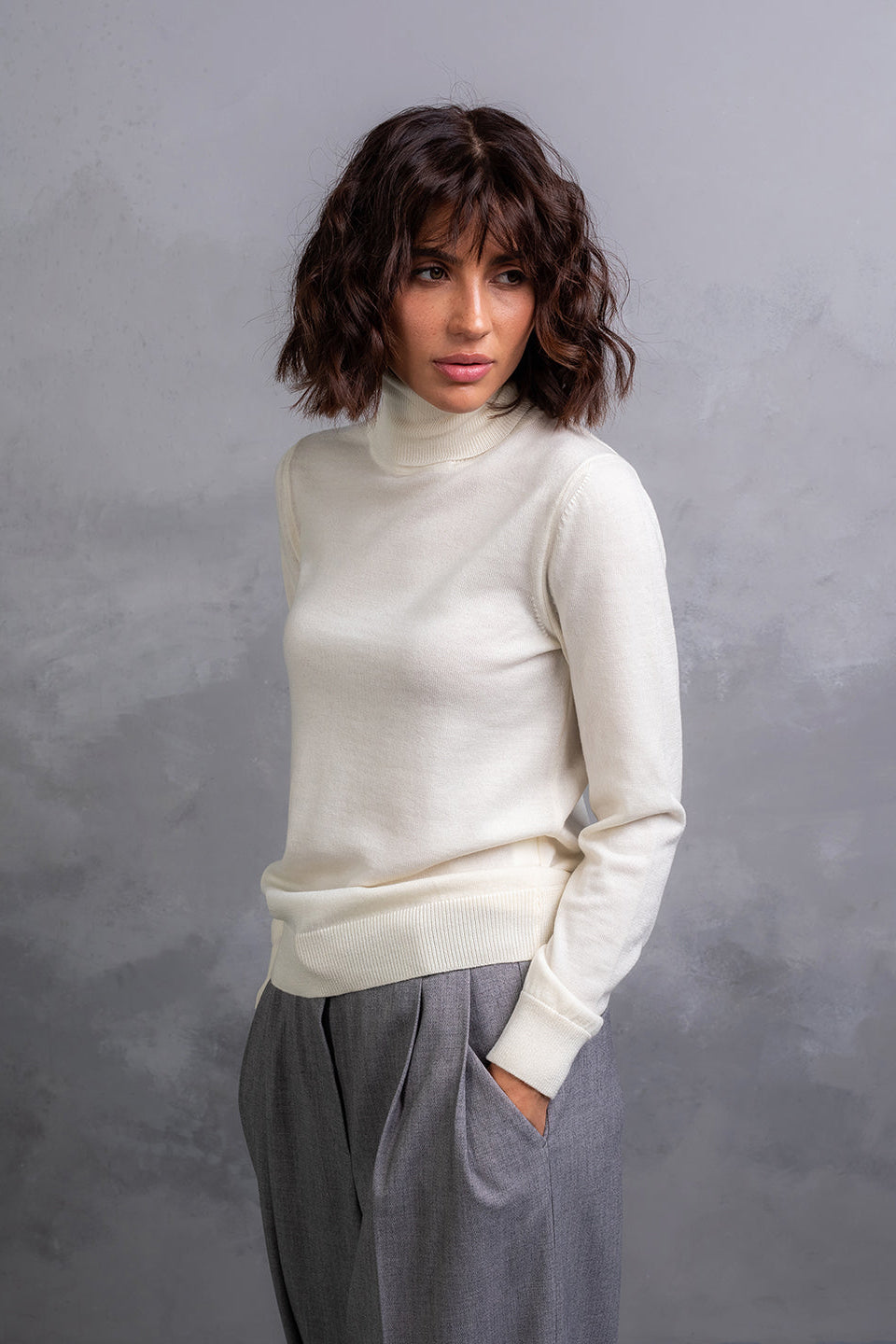 100% Wool Turtleneck Sweater, Ivory