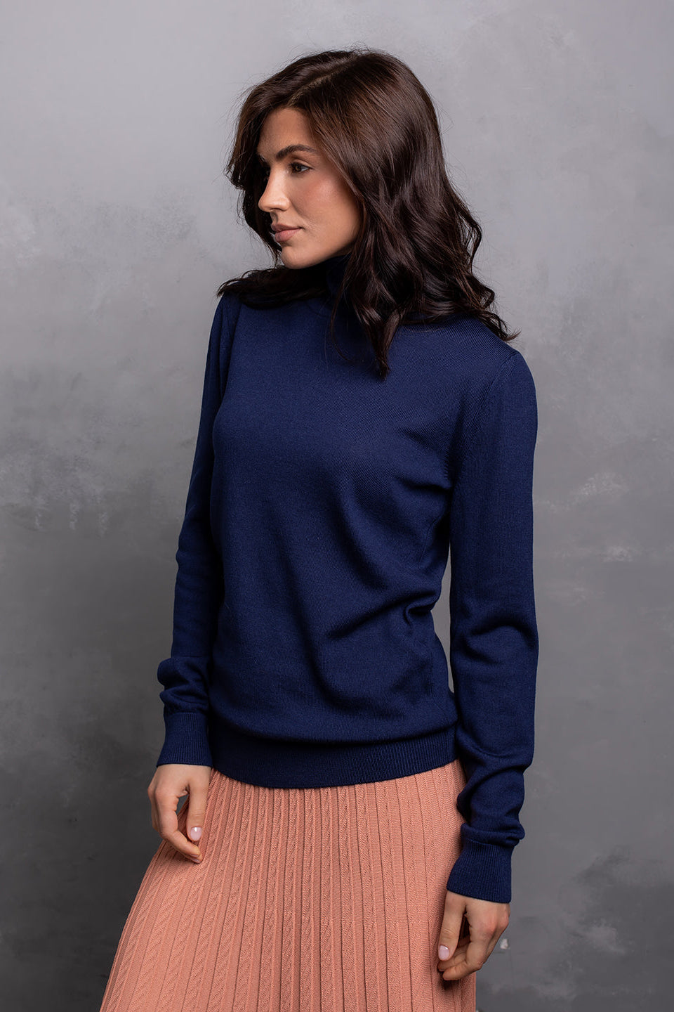 100% Wool Turtleneck Sweater, Midnight Navy