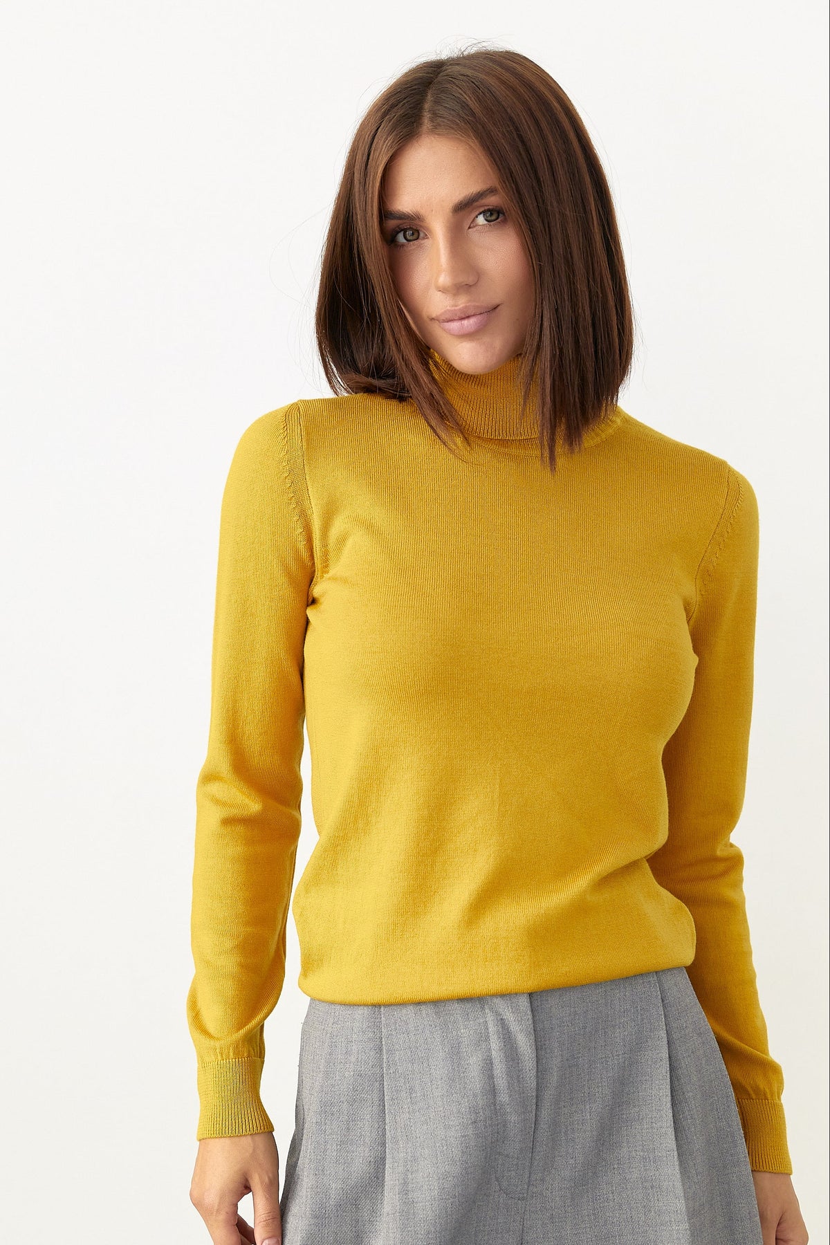 100% Wool Turtleneck Sweater, Mustard Yellow