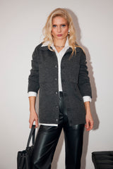 Strick-Hemdcardigan aus Mohair & Wolle, Dunkelgrau