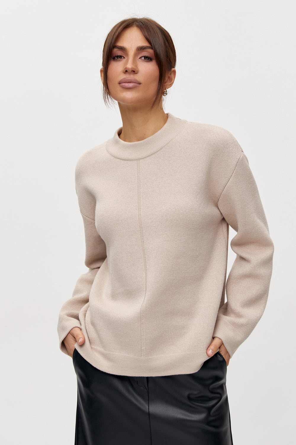 Silk Modal Mock Neck Sweater, Cream