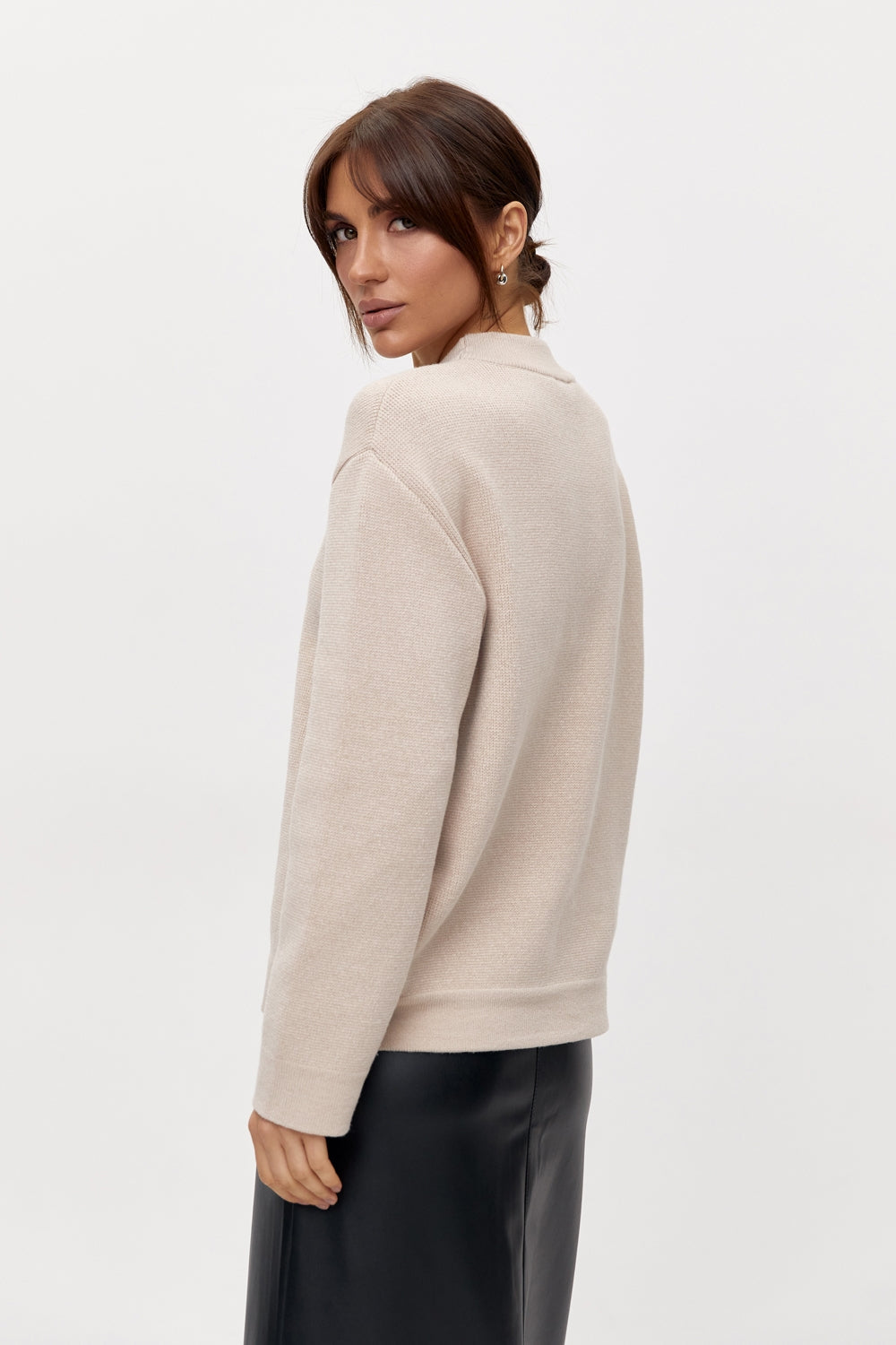 Silk Modal Mock Neck Sweater, Cream