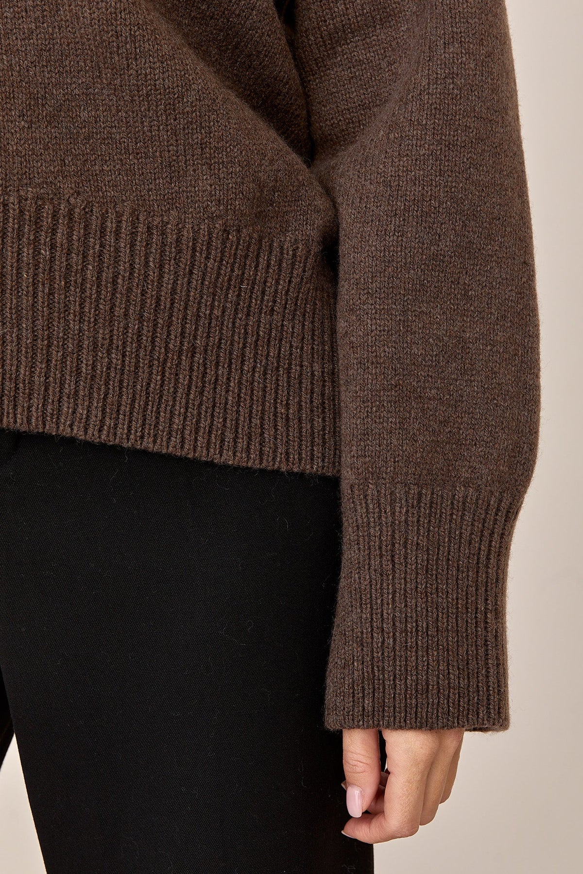 Cashmere Merino Wool Oversized Crewneck Sweater, Chestnut Brown