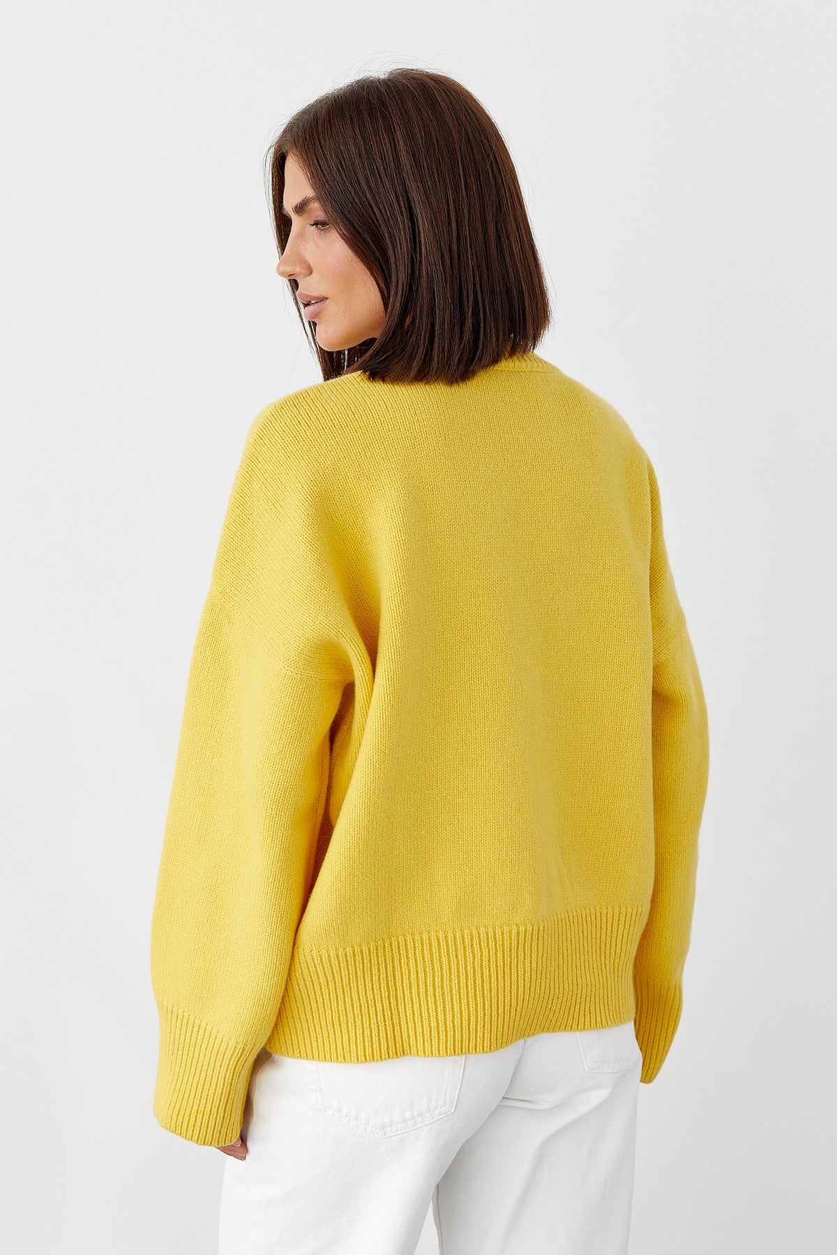 Cashmere Merino Wool Oversized Crewneck Sweater, Sunny Yellow