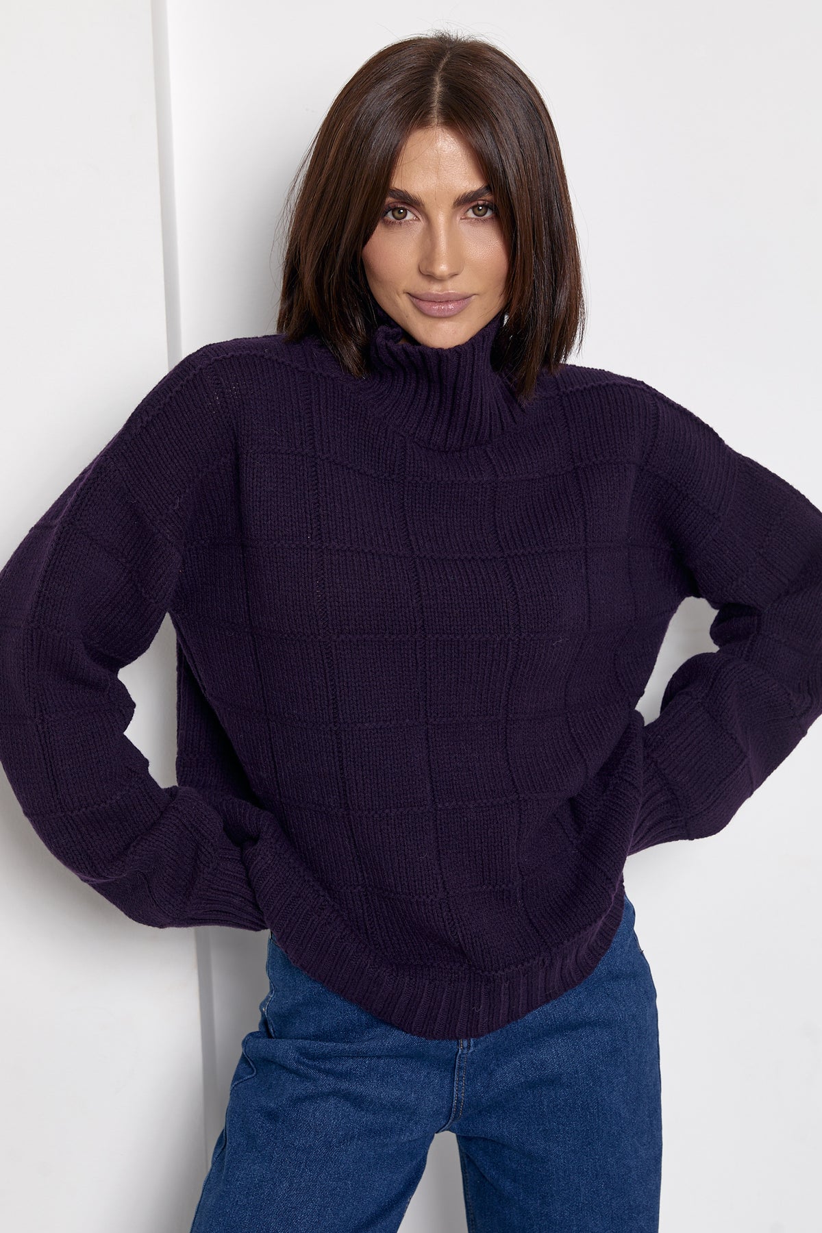 Oversized Merino Wool Sweater, Aubergine