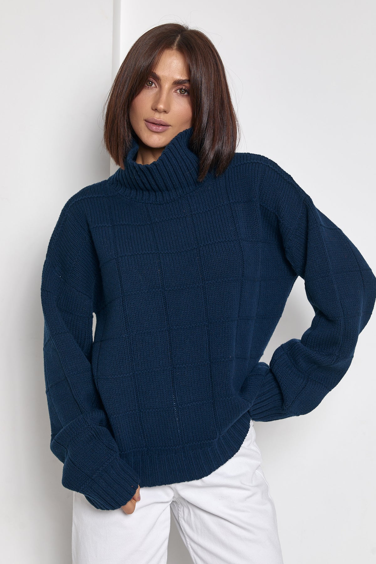 Oversized Merino Wool Sweater, Navy Blue