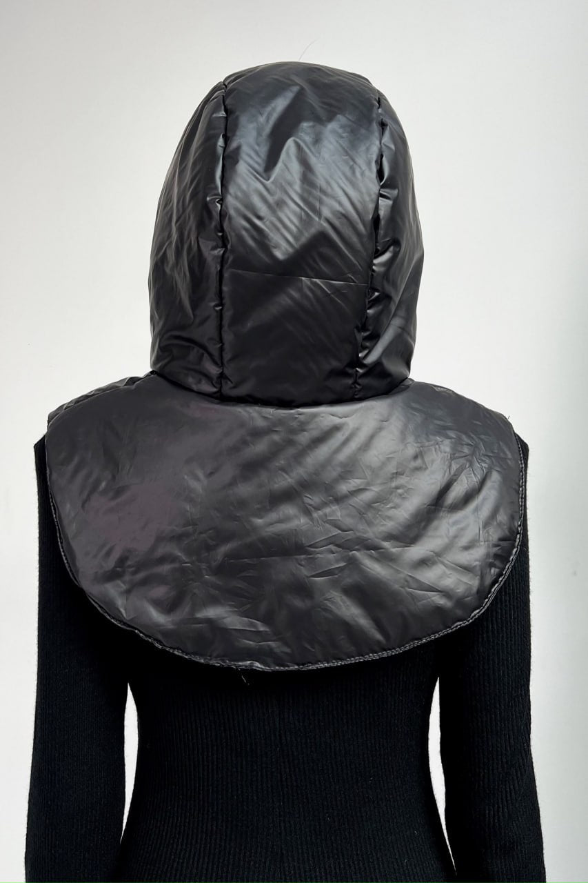 Waterproof Hooded Scarf With Zipper and Drawstring, Black