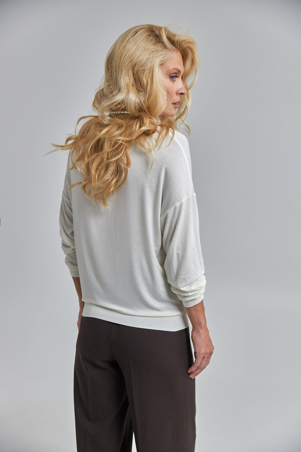 Long Sleeve Knit Crew Neck Top, Ivory