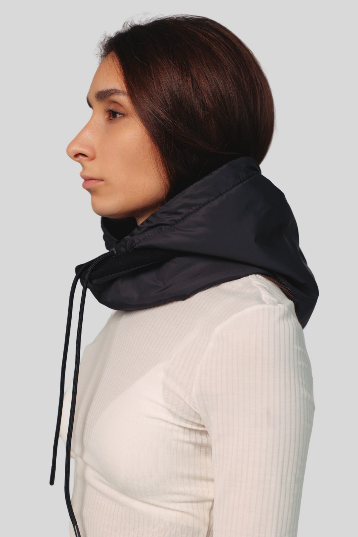 Fleece-Lined Waterproof Hooded Scarf Neck Warmer, Black