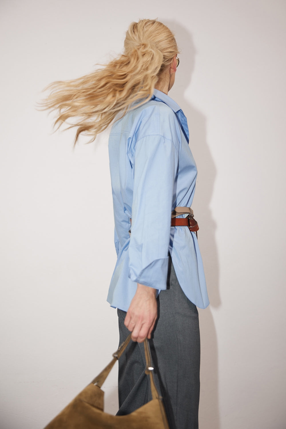Cotton Relaxed Button Front Shirt, Sky Blue