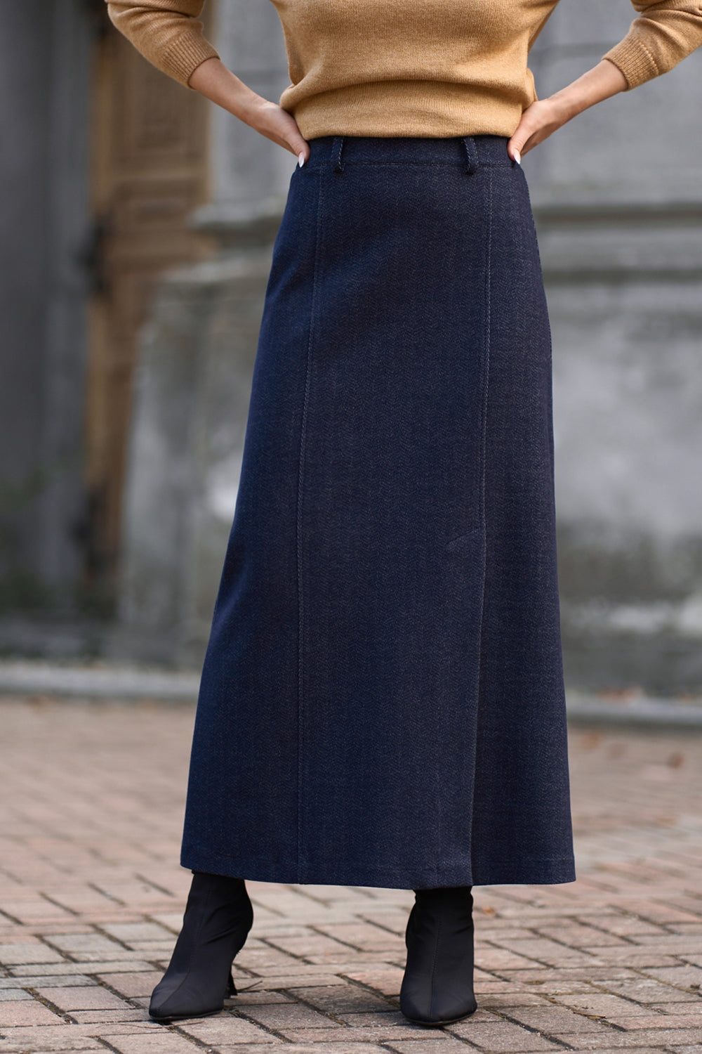Women’s Wool Maxi Skirt Front Slit Straight Fit