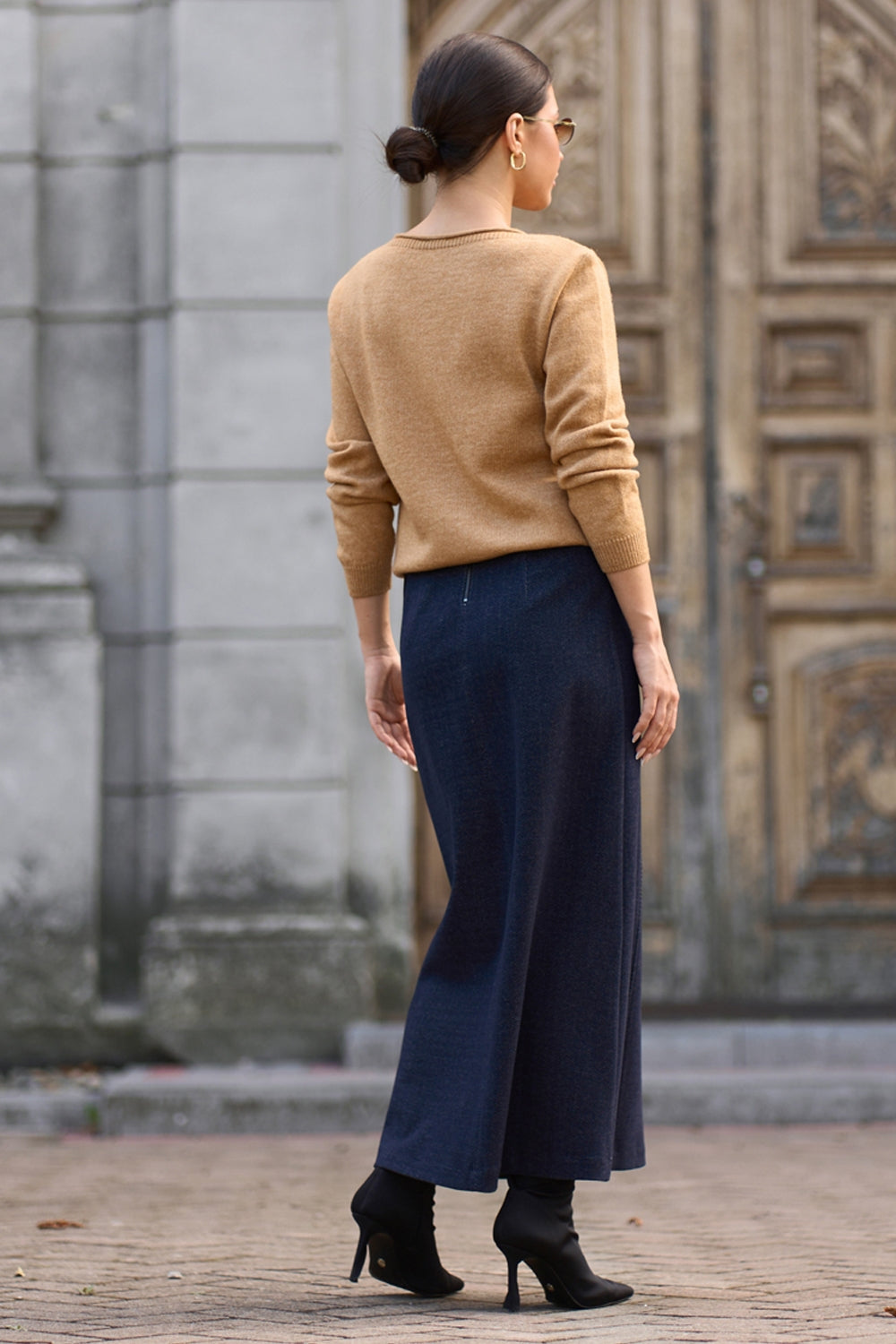 Women’s Wool Maxi Skirt Front Slit Straight Fit