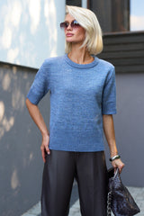 Wool Alpaca Knit Short Sleeve Crew Neck Sweater