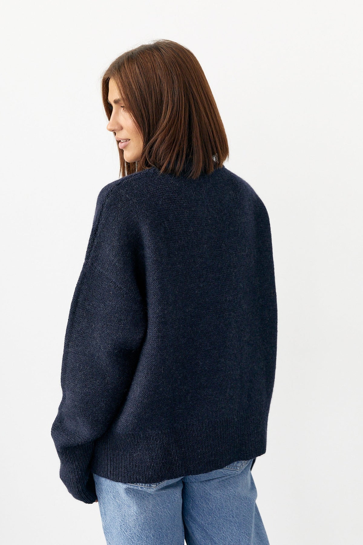 100% Wool Oversized Women’s Sweater, Midnight Navy