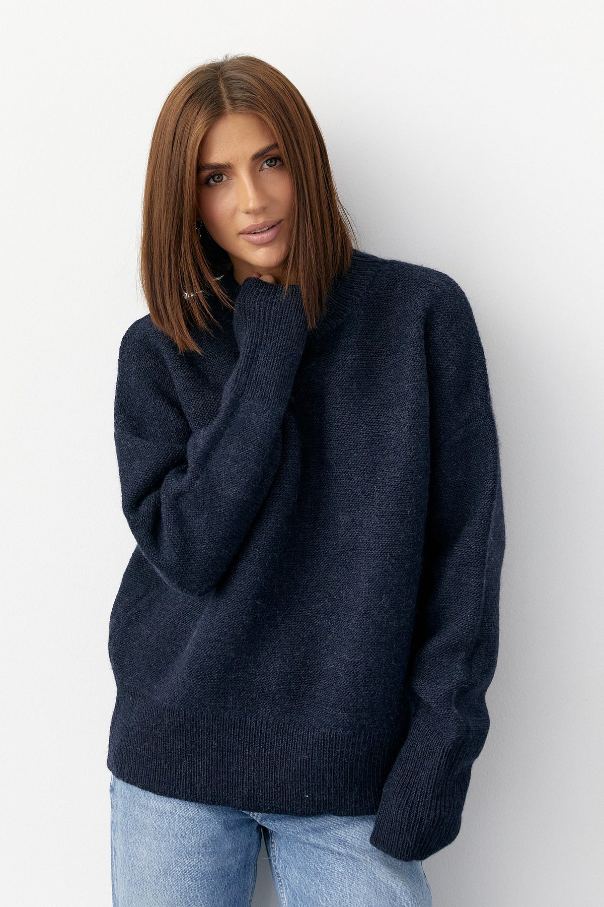100% Wool Oversized Women’s Sweater, Midnight Navy