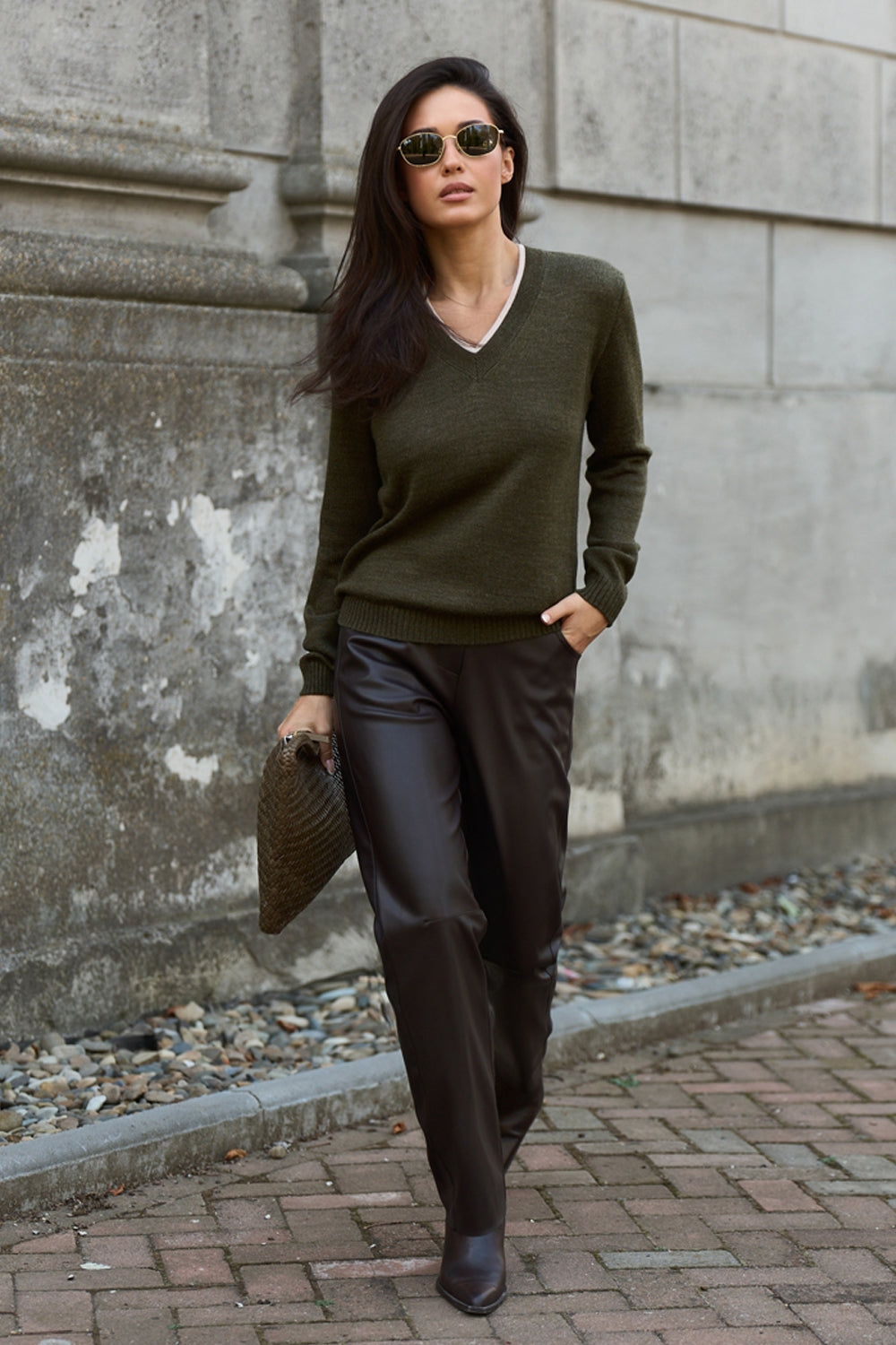 Wool V-Neck Sweater with Contrast Trim