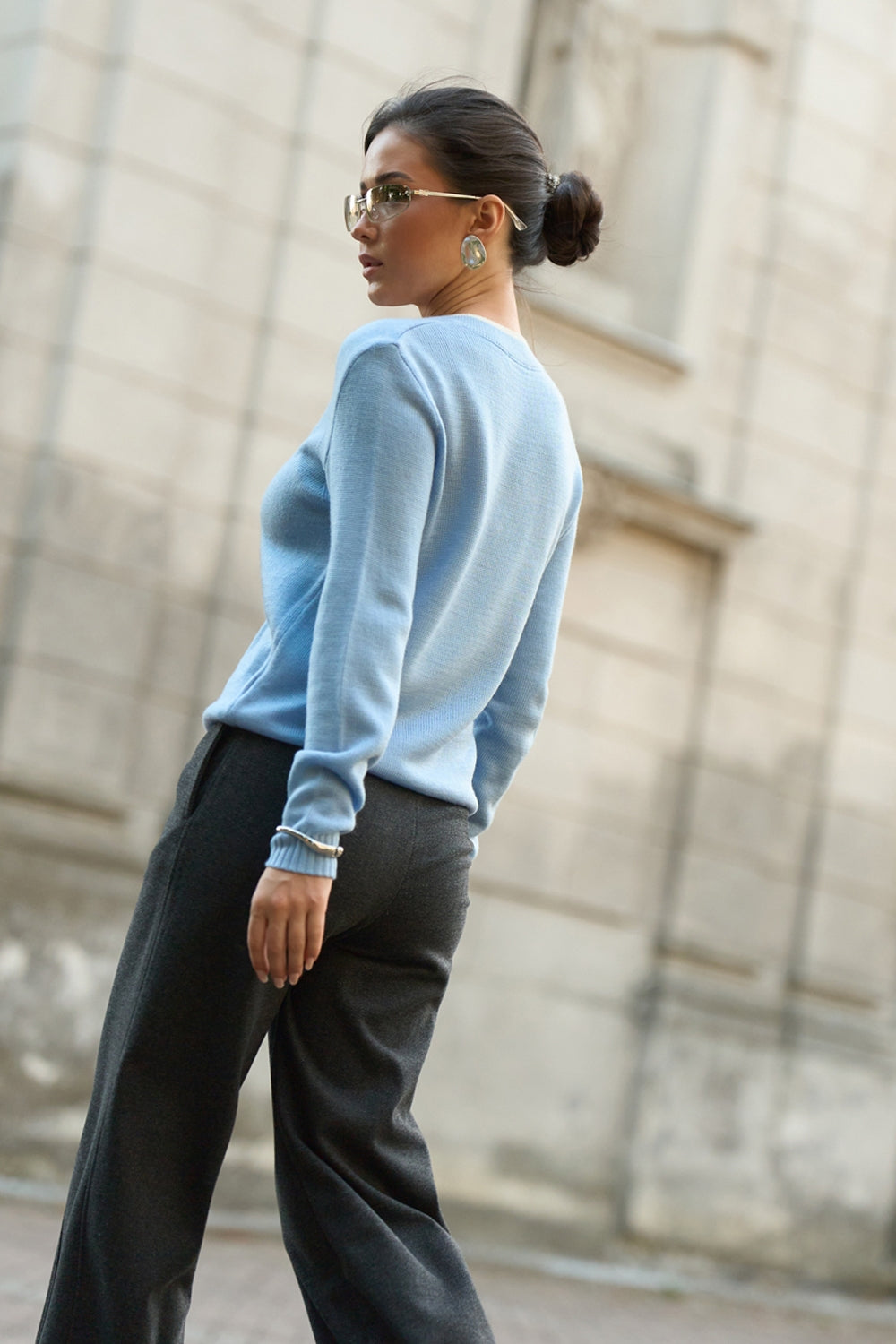 Wool V-Neck Sweater with Contrast Trim