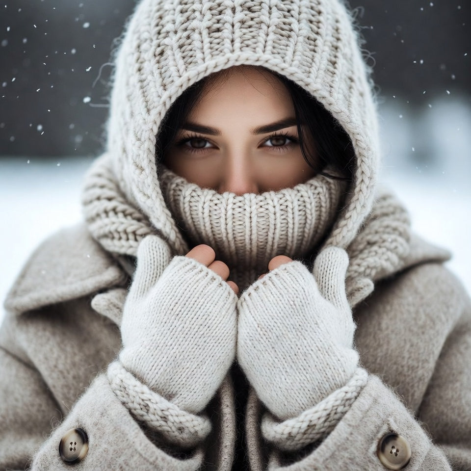 Woman wearing layered winter clothing for cold-weather comfort
