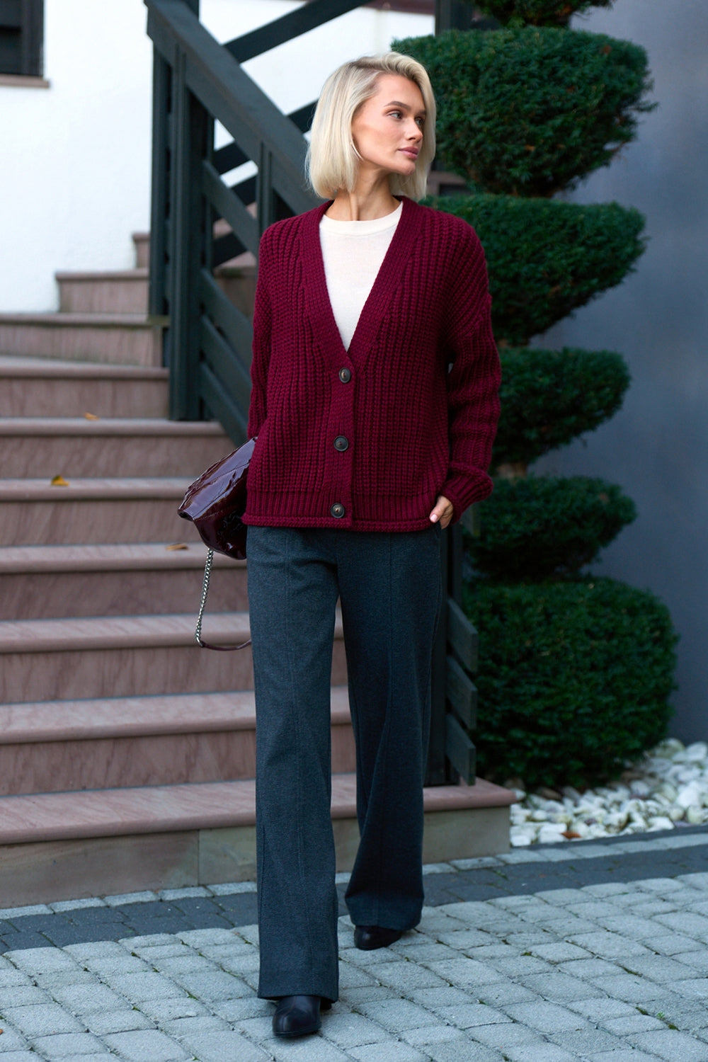 Women’s Chunky Knit Button Cardigan with Relaxed Fit