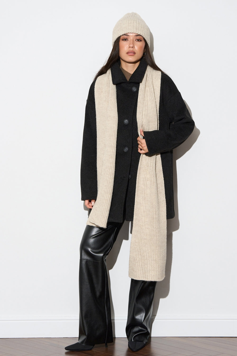 Women’s Wool Ribbed Knit Long Scarf