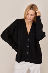 100% Merino Wool Oversized V-Neck Cardigan, Black