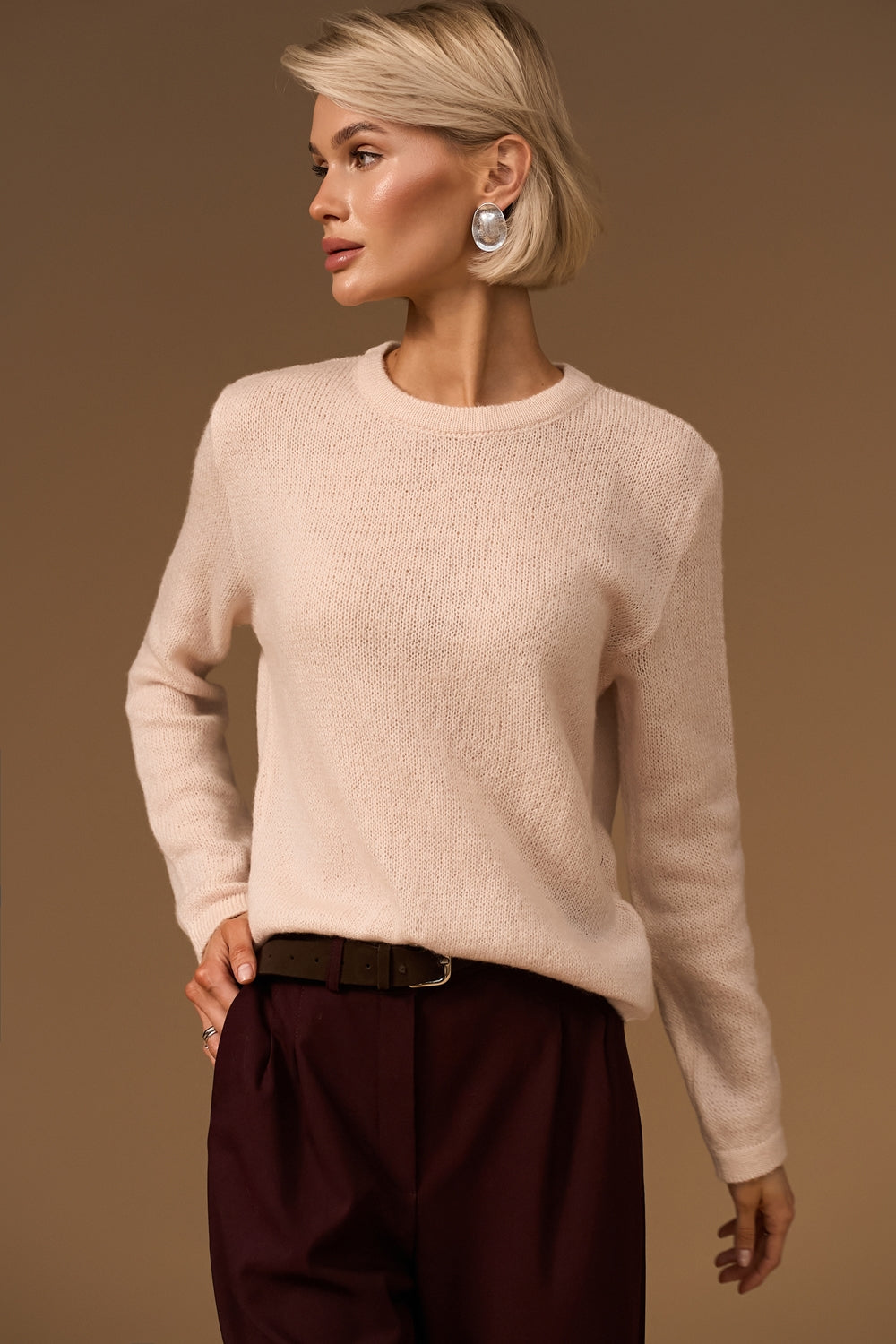 Women’s Baby Alpaca Wool Semi Sheer Crew Neck Sweater