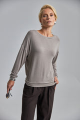Stretchy Draped Pullover, Greige