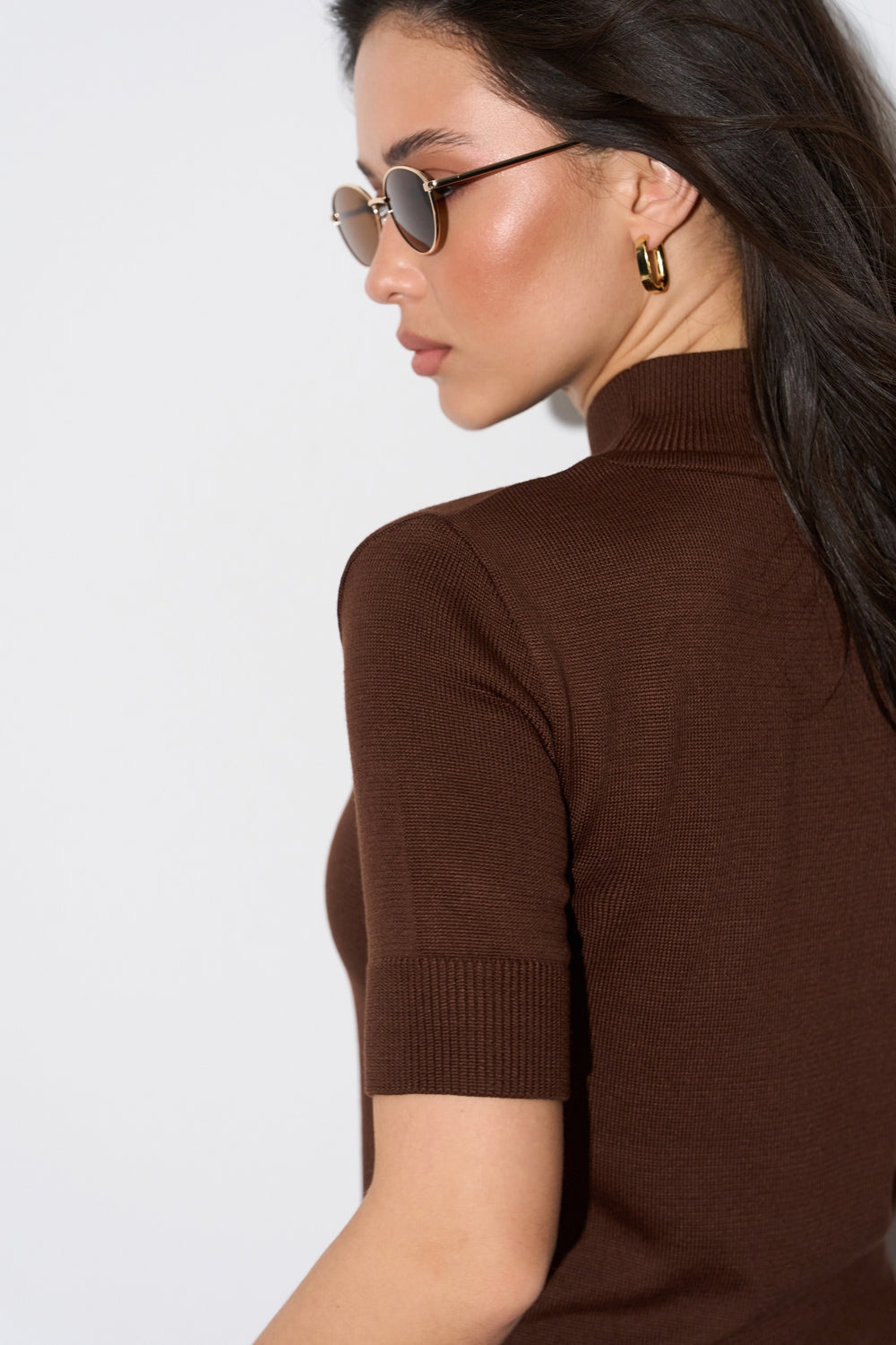 Cotton Short Sleeve Turtleneck Sweater