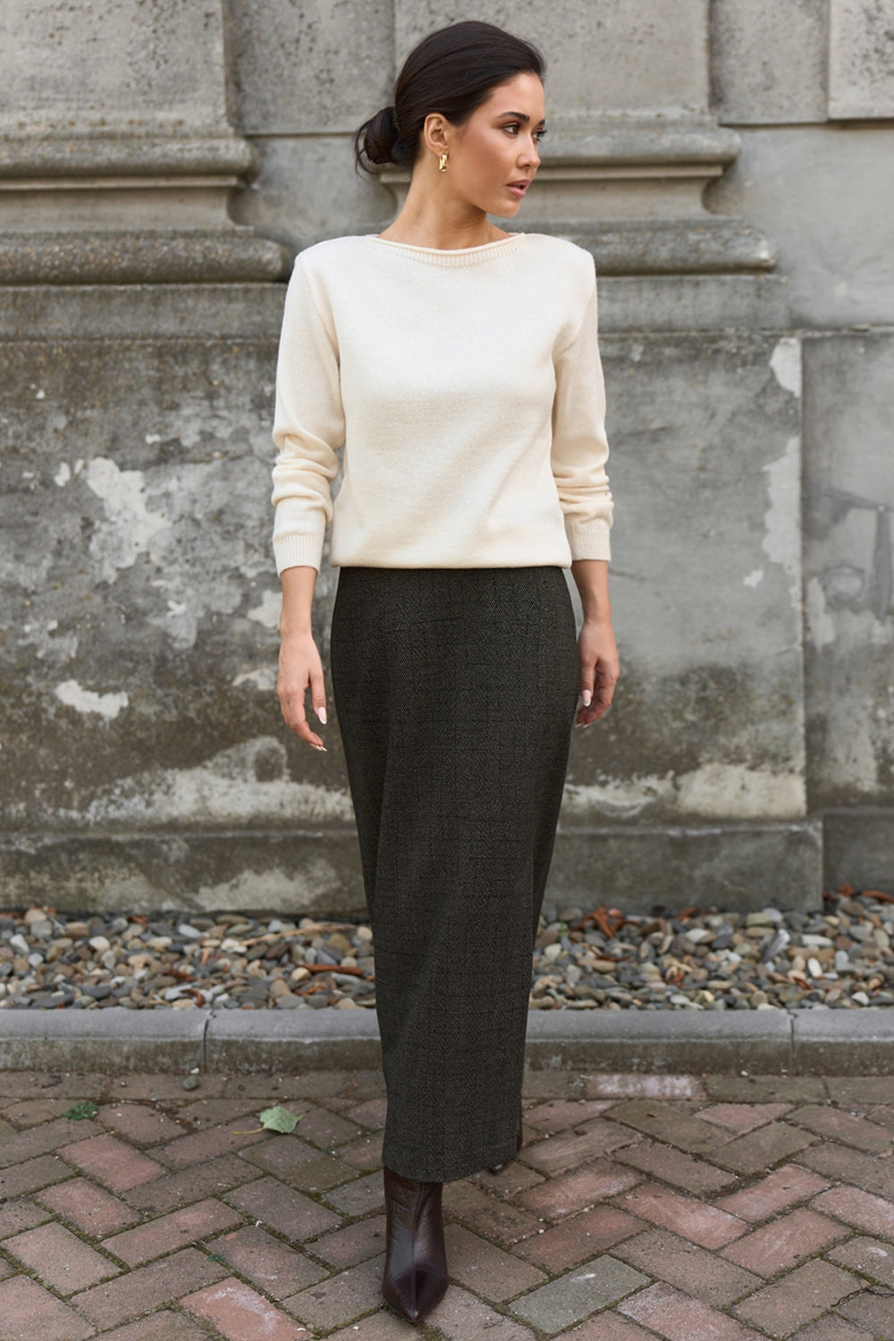Women’s Wool Maxi Skirt Front Slit Straight Fit