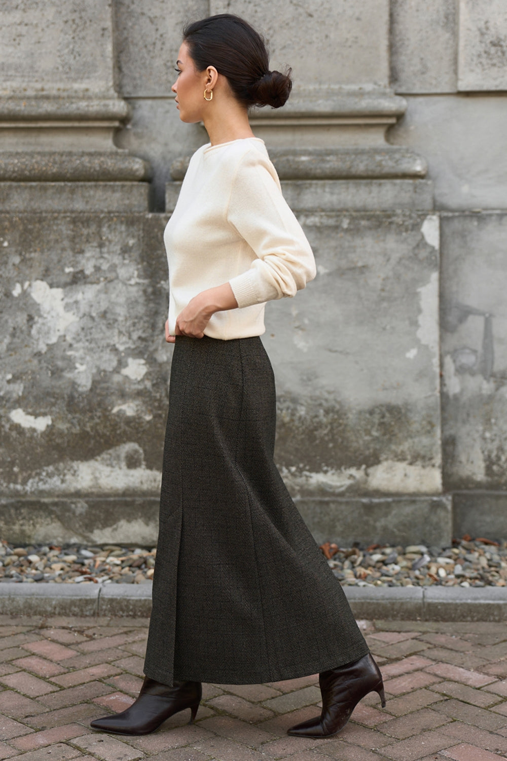 Women’s Wool Maxi Skirt Front Slit Straight Fit