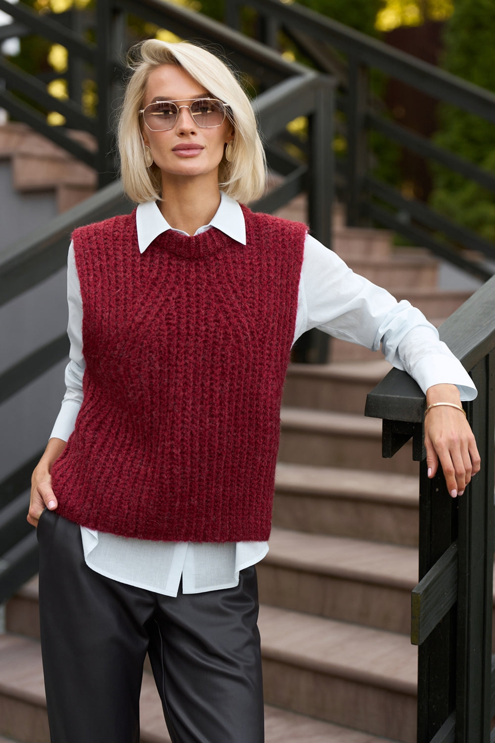 Women’s Wool Mohair Textured Knit Crew Neck Vest