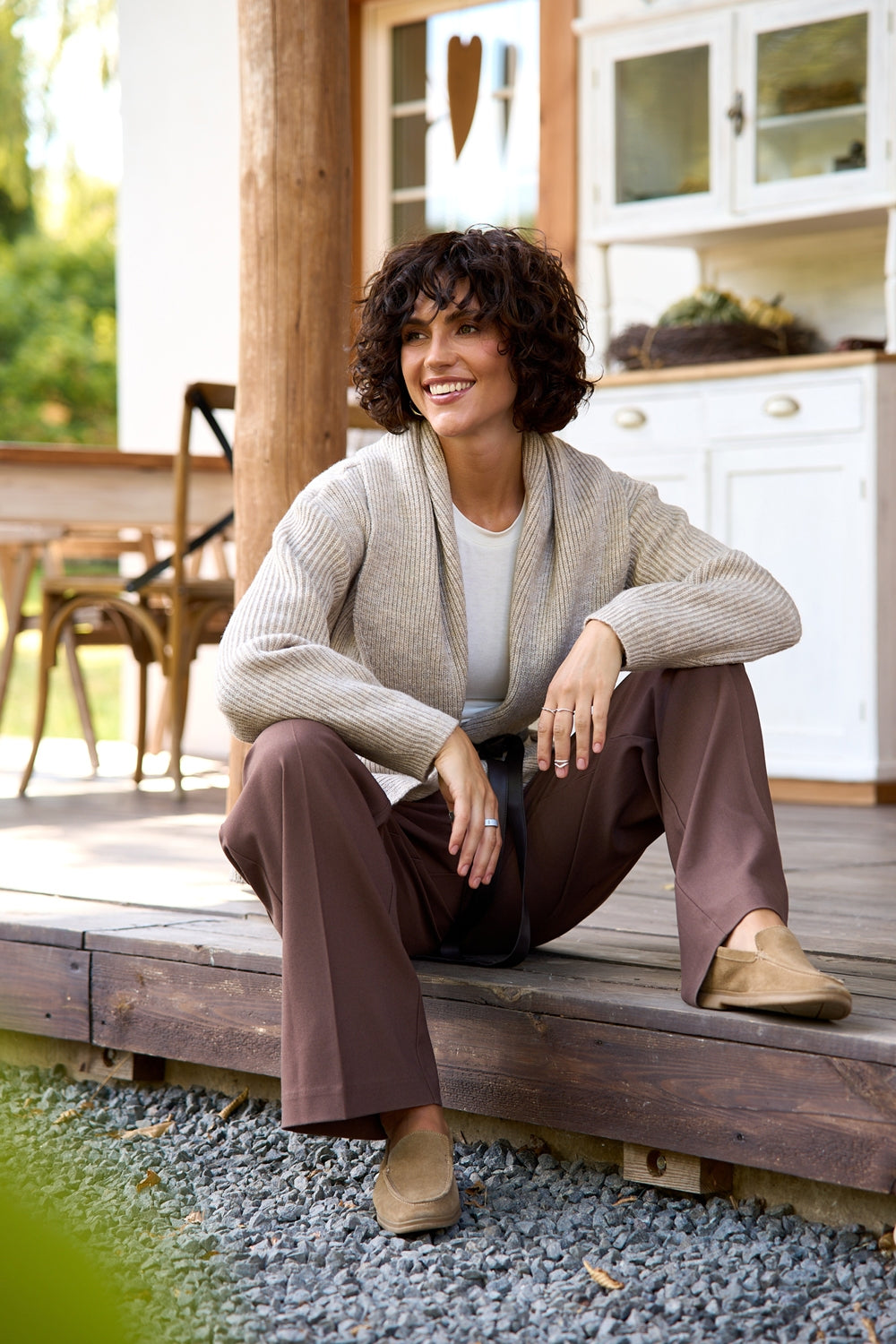 Women’s Alpaca Wool Ribbed Wrap Cardigan with Wide Shawl Collar