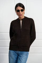 Wool Alpaca Zip Knit Cardigan with Stand Collar