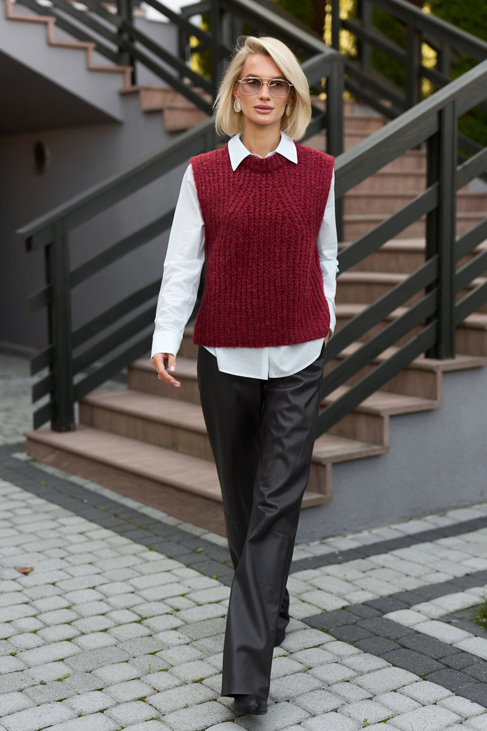 Women’s Wool Mohair Textured Knit Crew Neck Vest