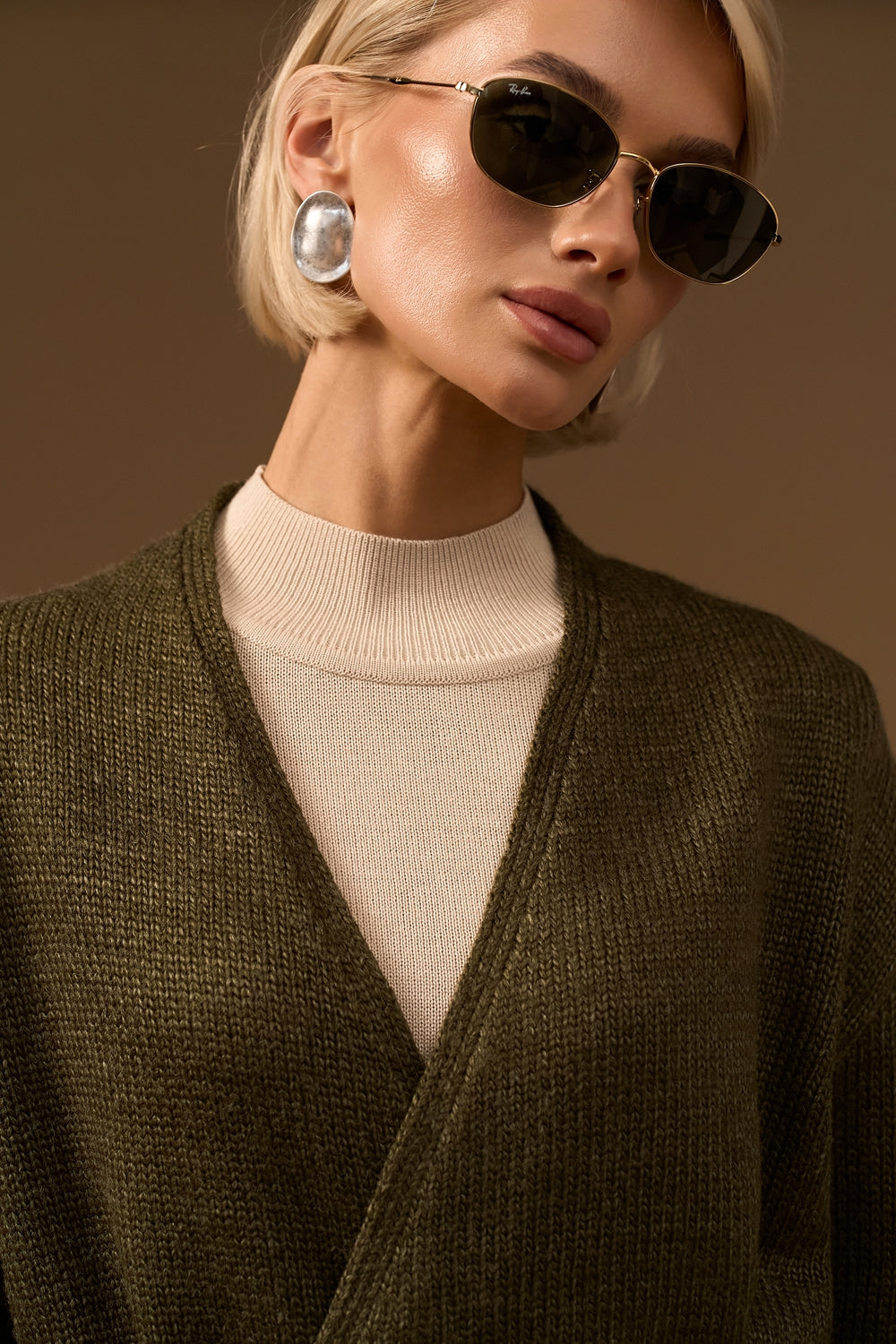 Women’s Wool Knit Wrap Cardigan with Faux Leather Tie Belt