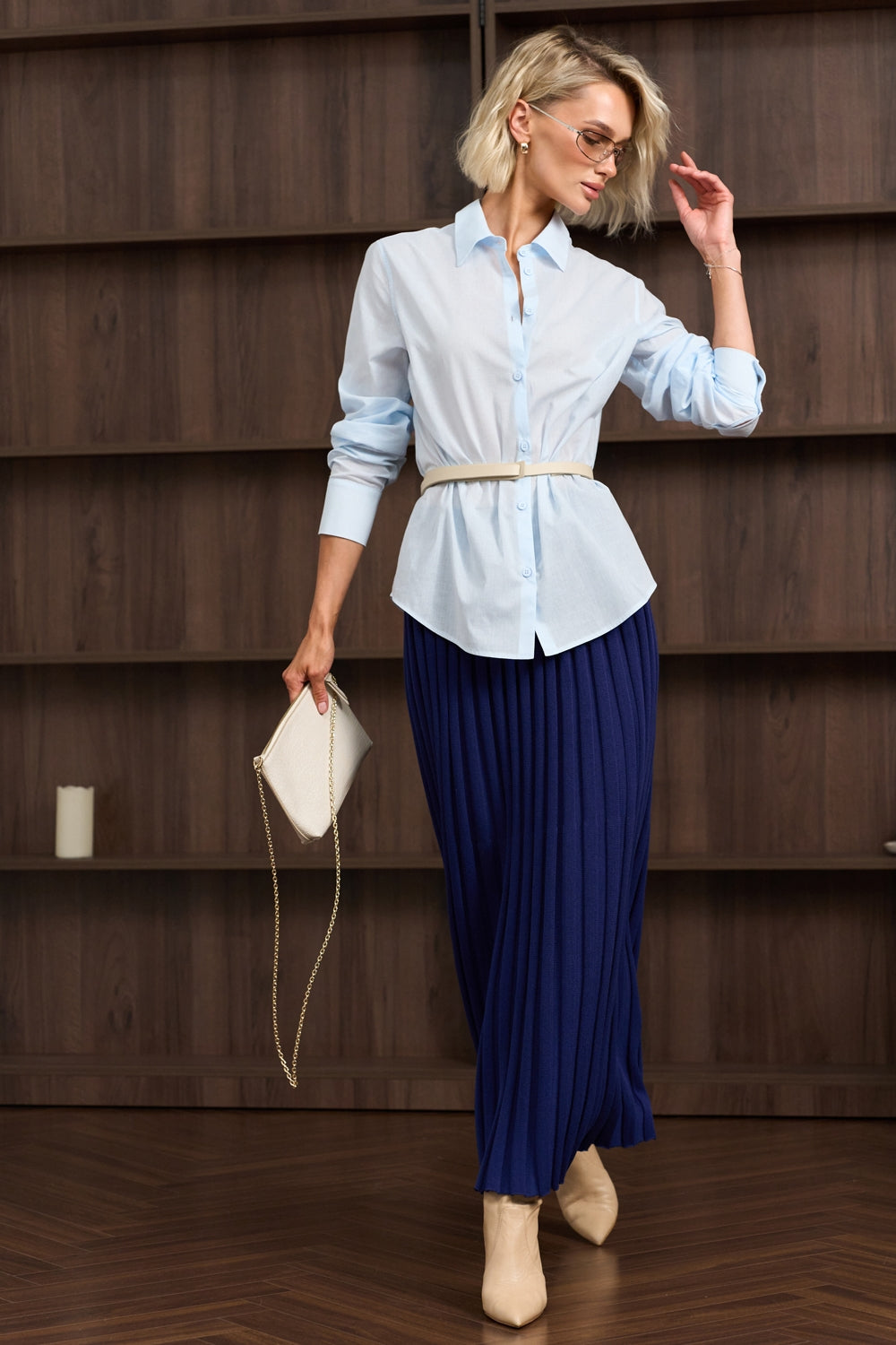 Cotton Knit Pleated Midi Skirt