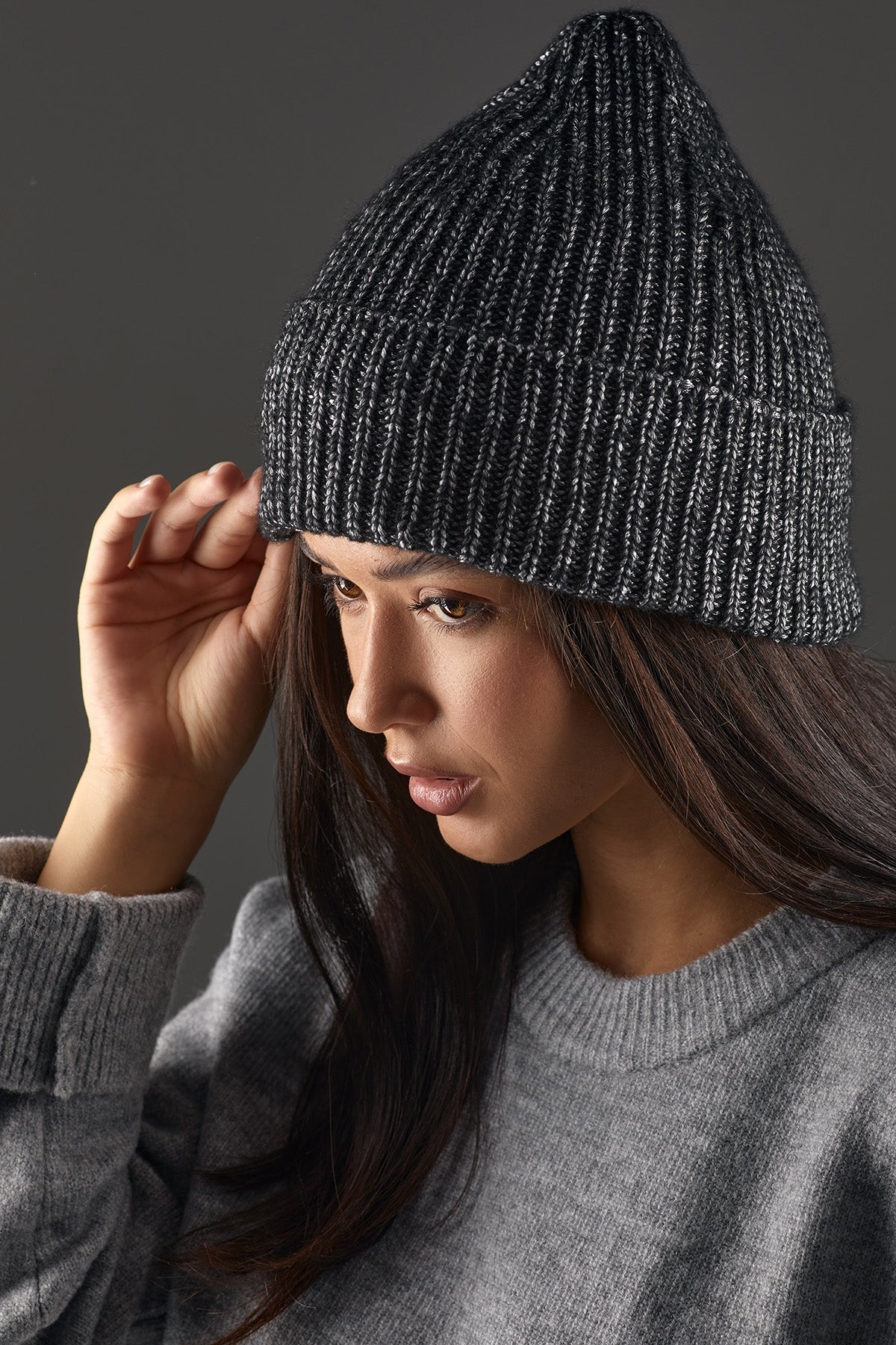 Metallic Knit Beanie with Cuff