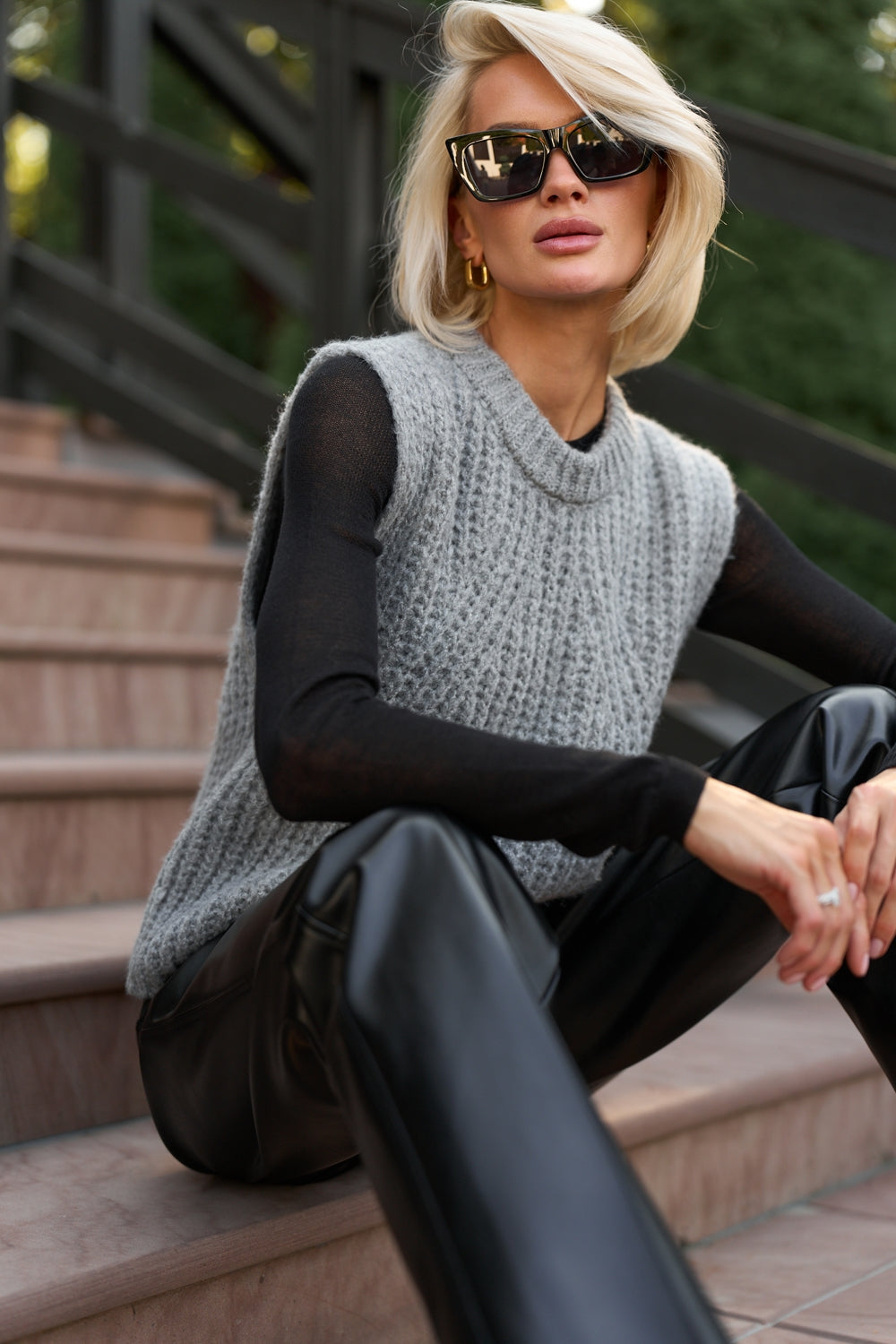 Women’s Wool Mohair Textured Knit Crew Neck Vest