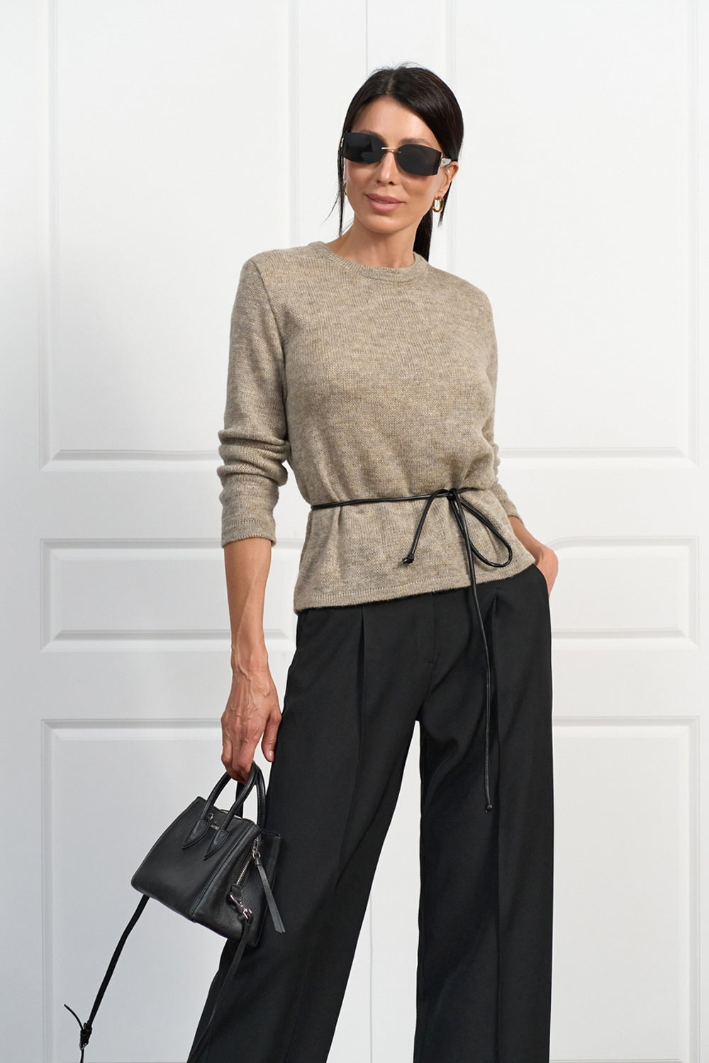 Women’s Baby Alpaca Wool Semi Sheer Crew Neck Sweater