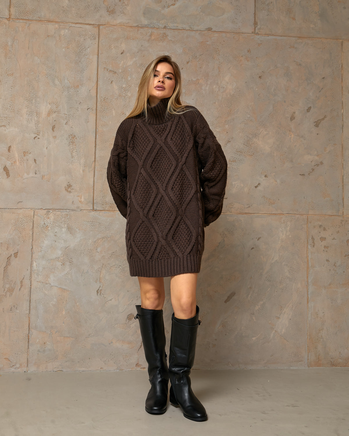 Oversized Wool Cable Knit Turtleneck Sweater