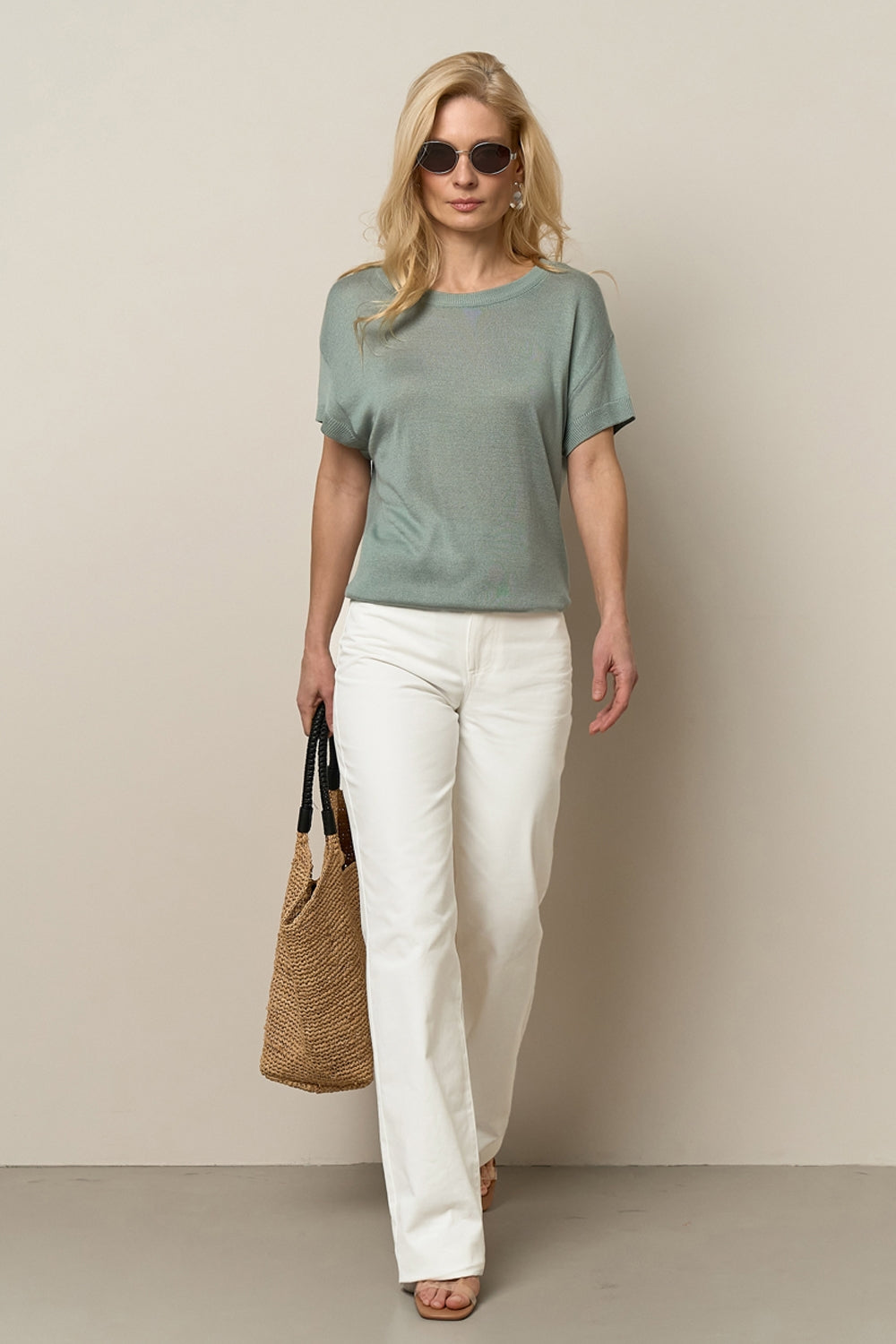 Semi-Sheer Short Sleeve Top With Dropped Shoulder