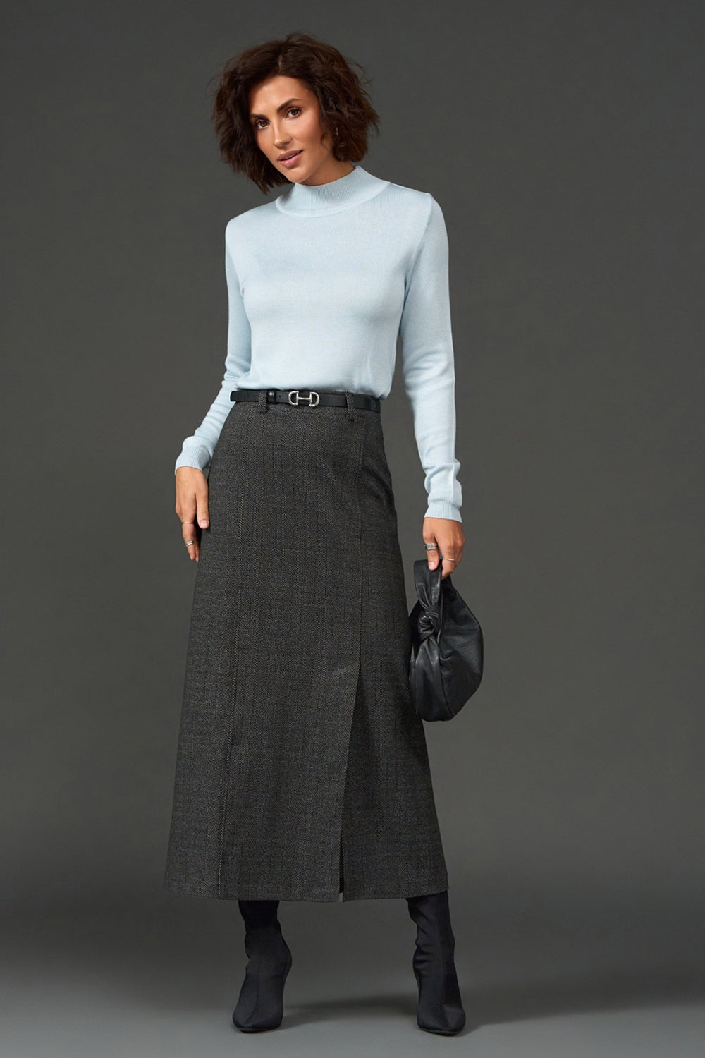 Women’s Wool Maxi Skirt Front Slit Straight Fit