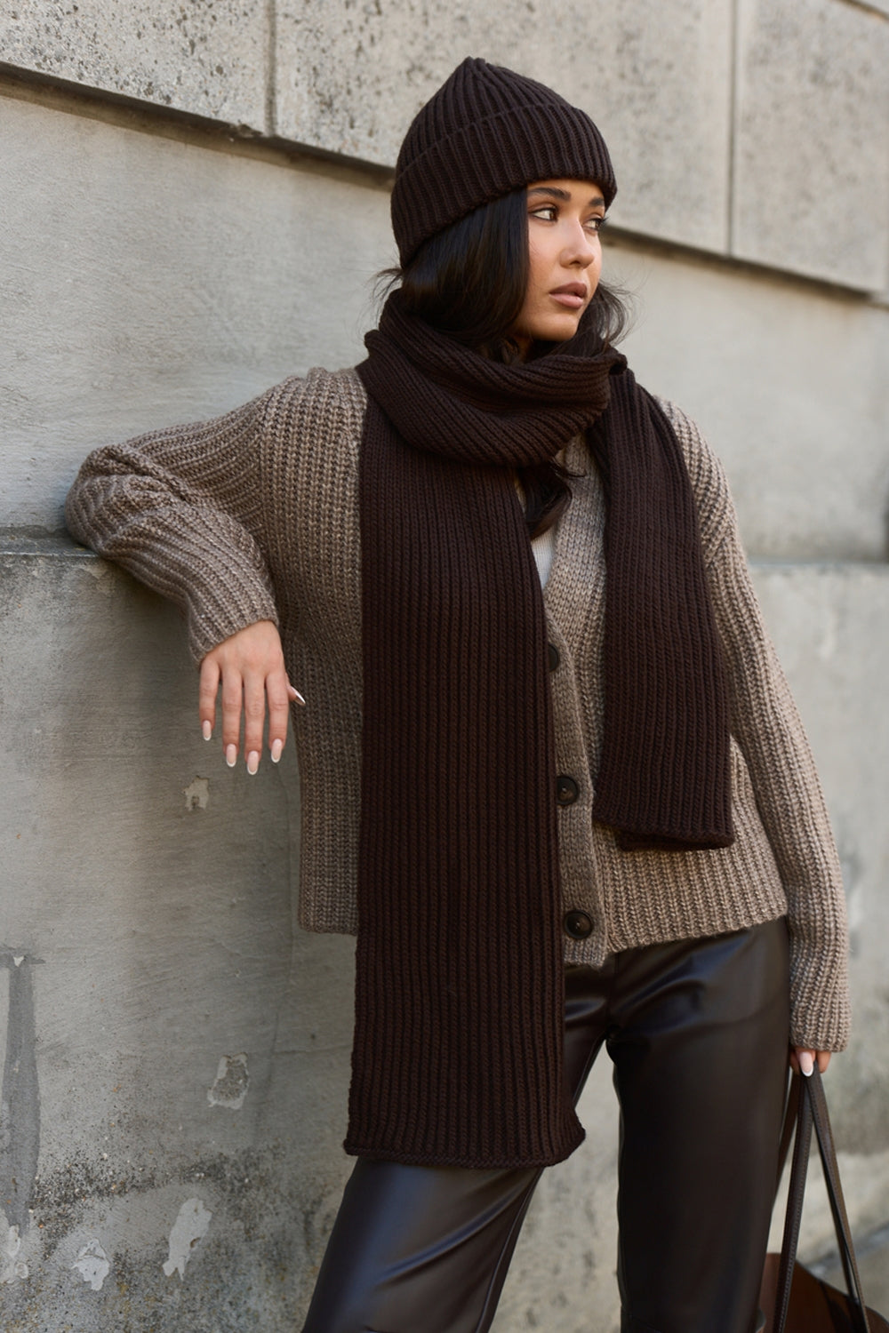 Women’s Wool Ribbed Knit Long Scarf