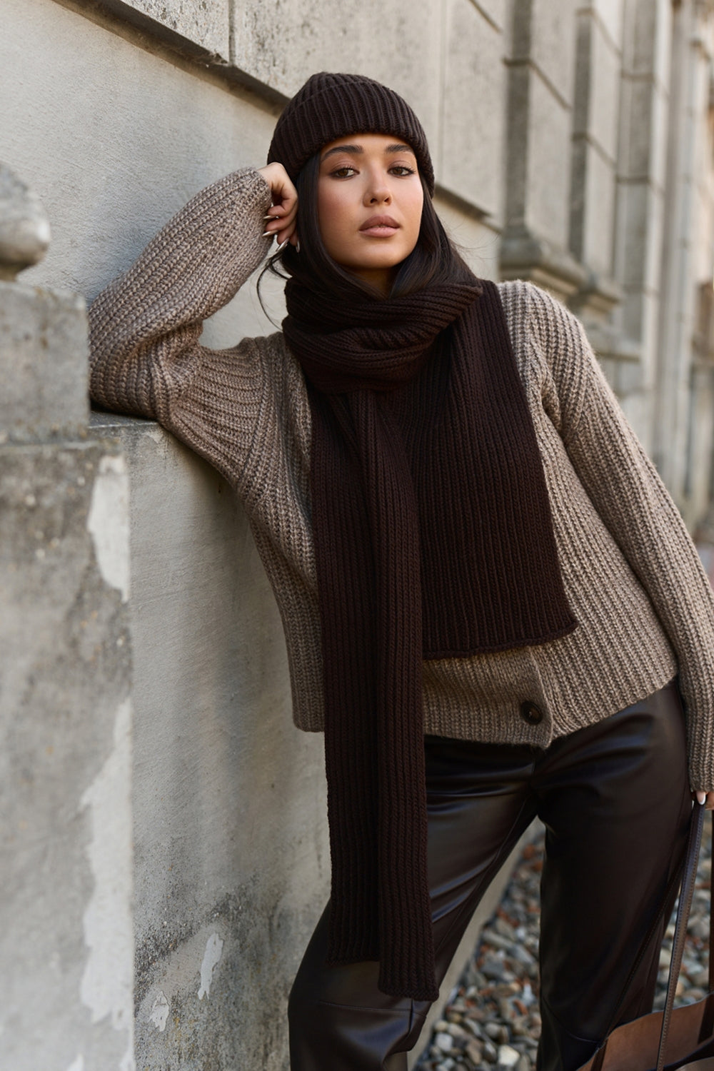 Women’s Wool Ribbed Knit Long Scarf