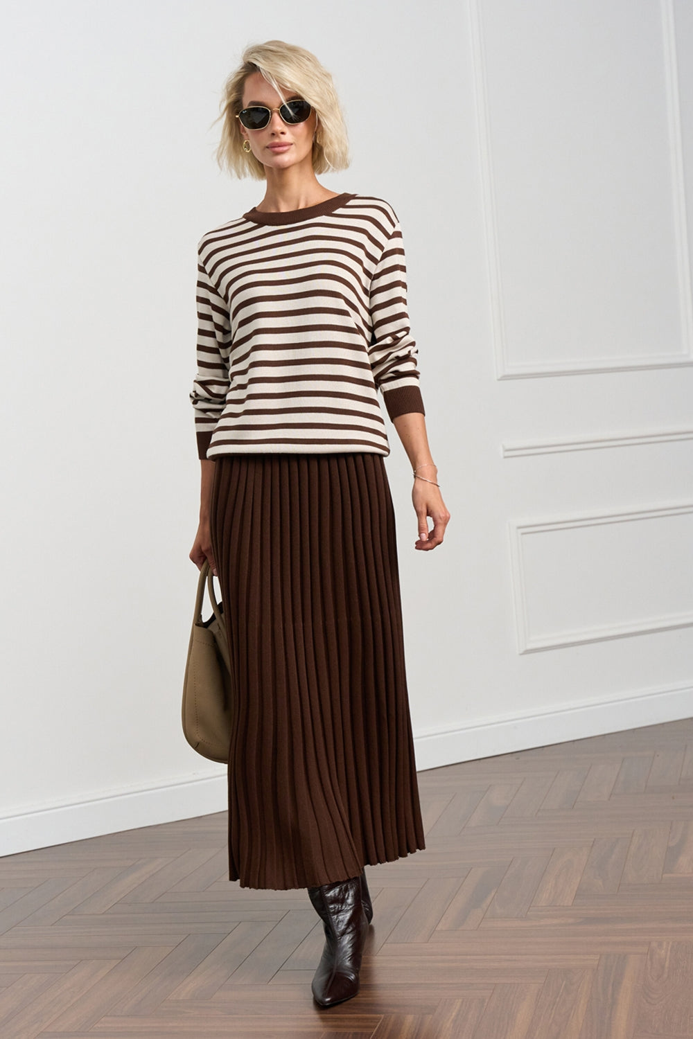 Cotton Knit Pleated Midi Skirt