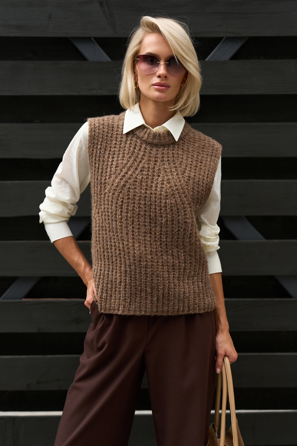 Women’s Wool Mohair Textured Knit Crew Neck Vest